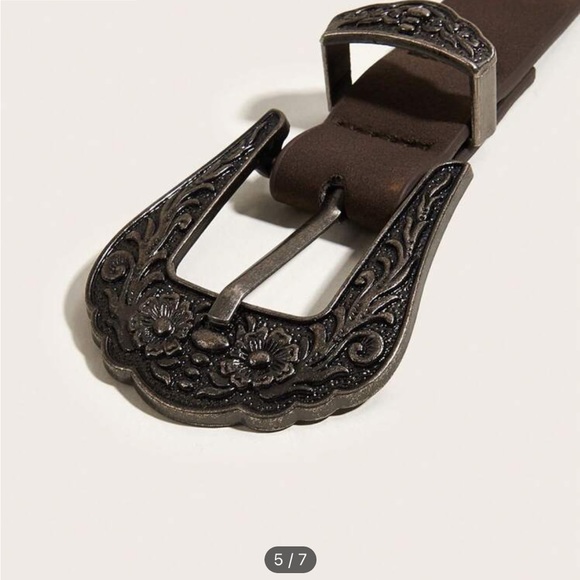 New Women's Dark Vintage Western Style Floral Carved 3-piece Leather Belt - Picture 6 of 6
